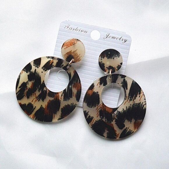 5/$25 Leopard Print Acrylic Circular Earrings - Picture 1 of 5